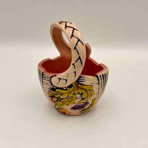 Vintage Hull Pottery 1955 T2 Basket Candy Dish, Pink Blossom Flite.